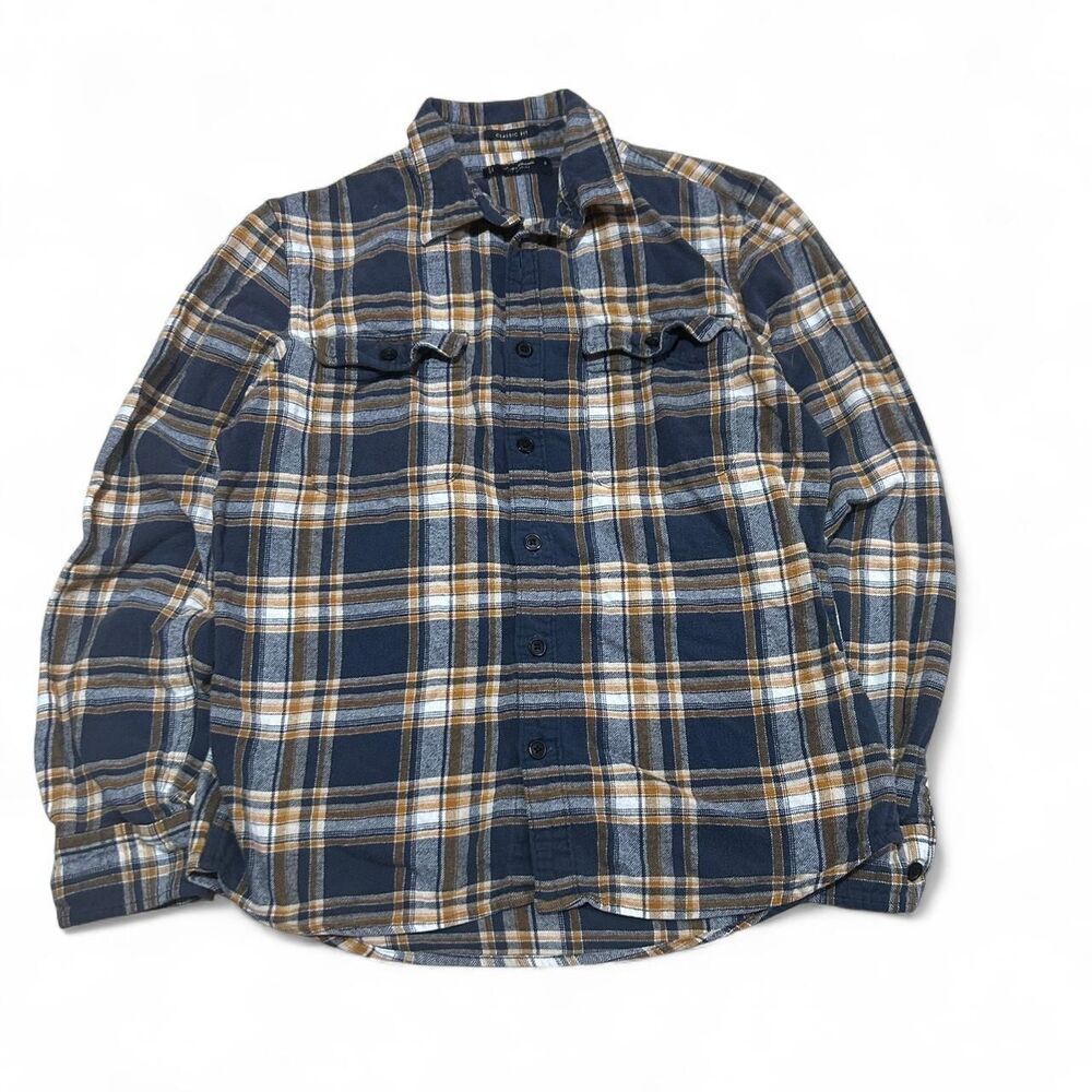 Lucky Brand Navy and Mustard Plaid Flannel